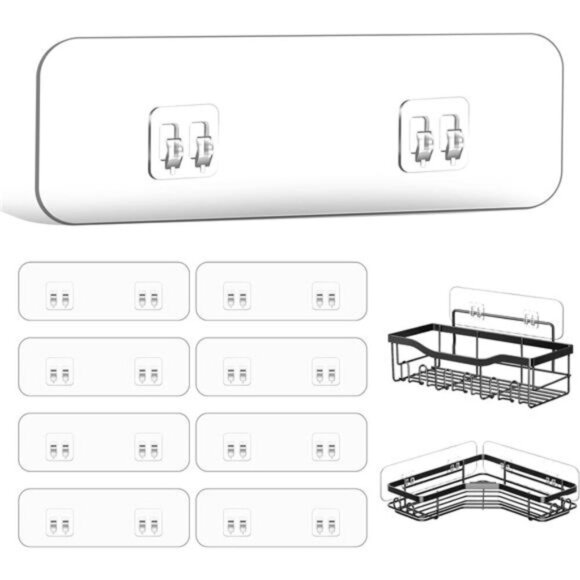 Shower Caddy Adhesive Hooks Strong Wall Mount Stickers Bathroom Kitchen Shelf - Picture 1 of 7